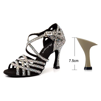 Black 7.5cm Ladingwu Zapatos De Baile Professional/черные женские танцевальные туфли черного цвета в клетку, на высоком каблуке, для сальсы, для латинских танцев, со стразами - Цвет: Black 7.5cm