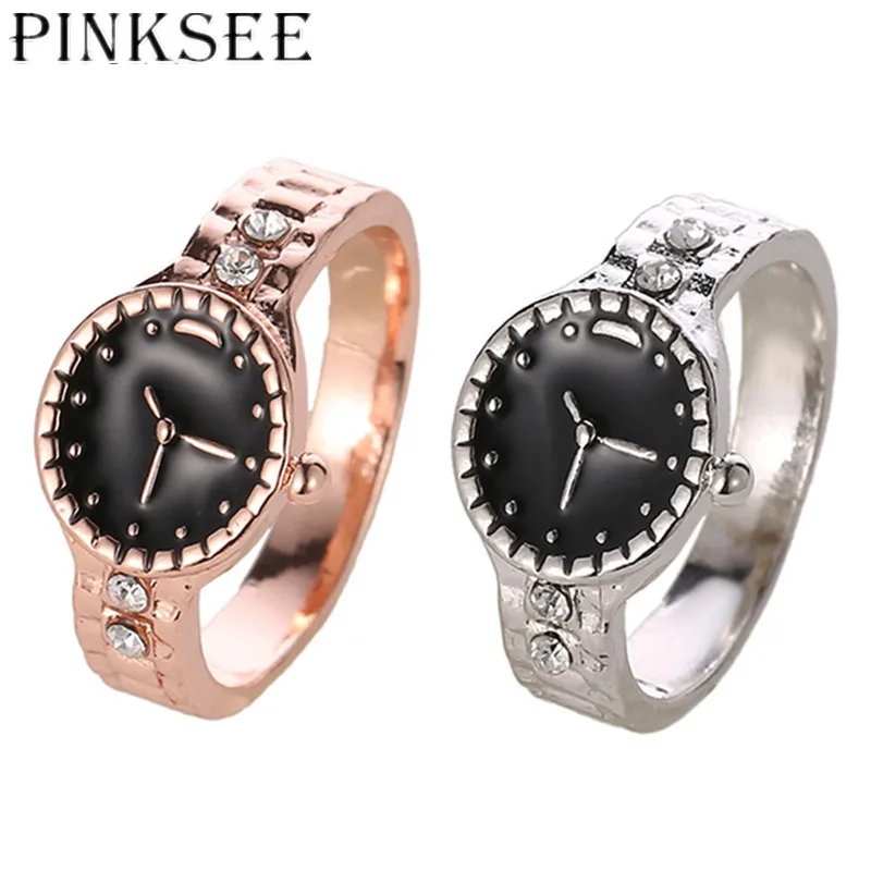Pinksee Новинка креативные часы Стильное кольцо с кристаллами обручальное для