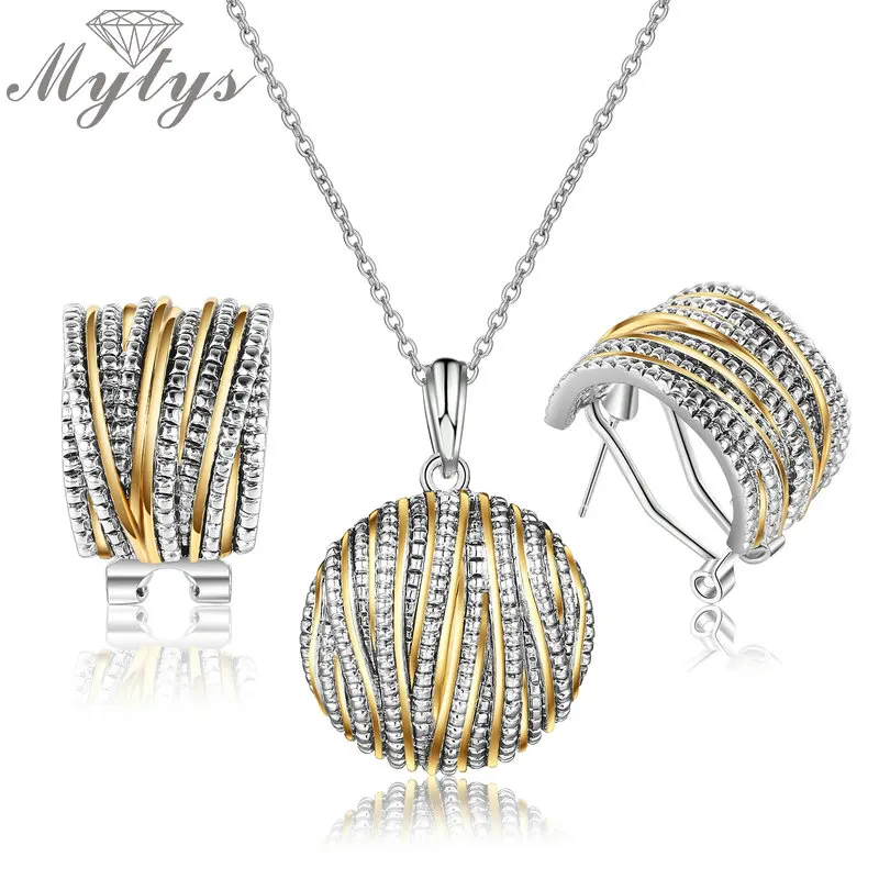 Sets Mytys абсолютно дизайн Геометрическая линия переплетенные Ювелирные наборы Ретро антикварное ожерелье серьги наборы оригинальные массивные ювелирные изделия - Окраска металла: Sets