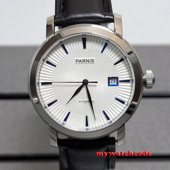 

41mm Parnis white dial blue marks date Sapphire miyota Automatic mens watch P554