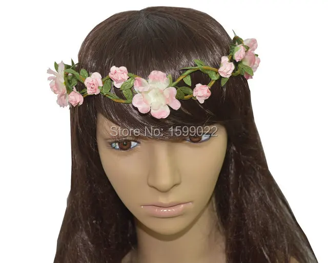 

Vintage Flower Headband Pink Hair Garland Wreath Diy Kids Women Girls Headwear Unique Wedding Bride Bridesmadi Hair Accessories