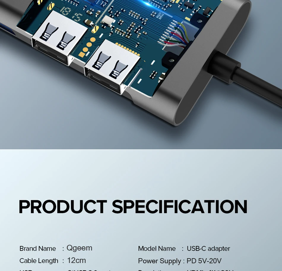 QGEEM usb-хаб USB C к HDMI RJ45 Thunderbolt 3 адаптер для MacBook samsung Galaxy S9/Note 9 huawei P20 Pro type C USB 3,0 концентратор