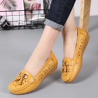 womens flat genuine leather shoes woman loafers slip on female flats moccasins ladies driving shoe cut outs mother footwear