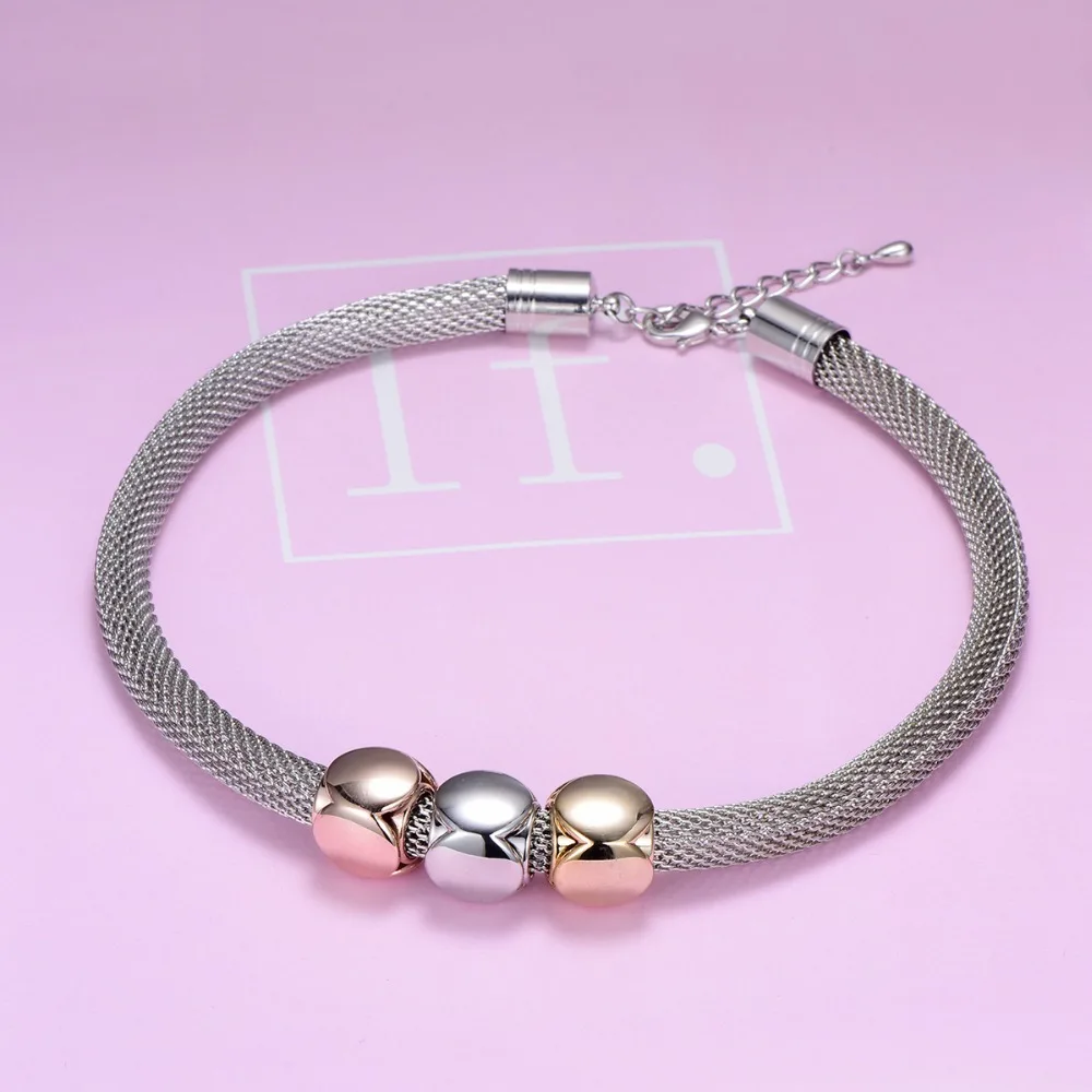 Fashion Multicolor Necklace For Women Simple Big Hole Beads Steel Mesh Chains Punk Style Jewelry Drop Shipping | Украшения и