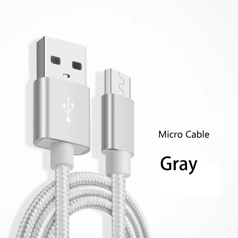 Серый Micro USB нейлоновый плетеный кабель для передачи данных кабель передачи данных для быстрой зарядки для samsung huawei Xiaomi LG sony кабель синхронизации данных и зарядки - Цвет: Серый