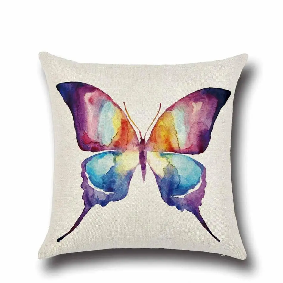 A 1Pcs 43*43cm Colorful Butterfly Floral Pattern Cotton Linen Throw Pillow Cushion Cover Car Home Sofa Decorative Pillowcase 40234 - Цвет: A