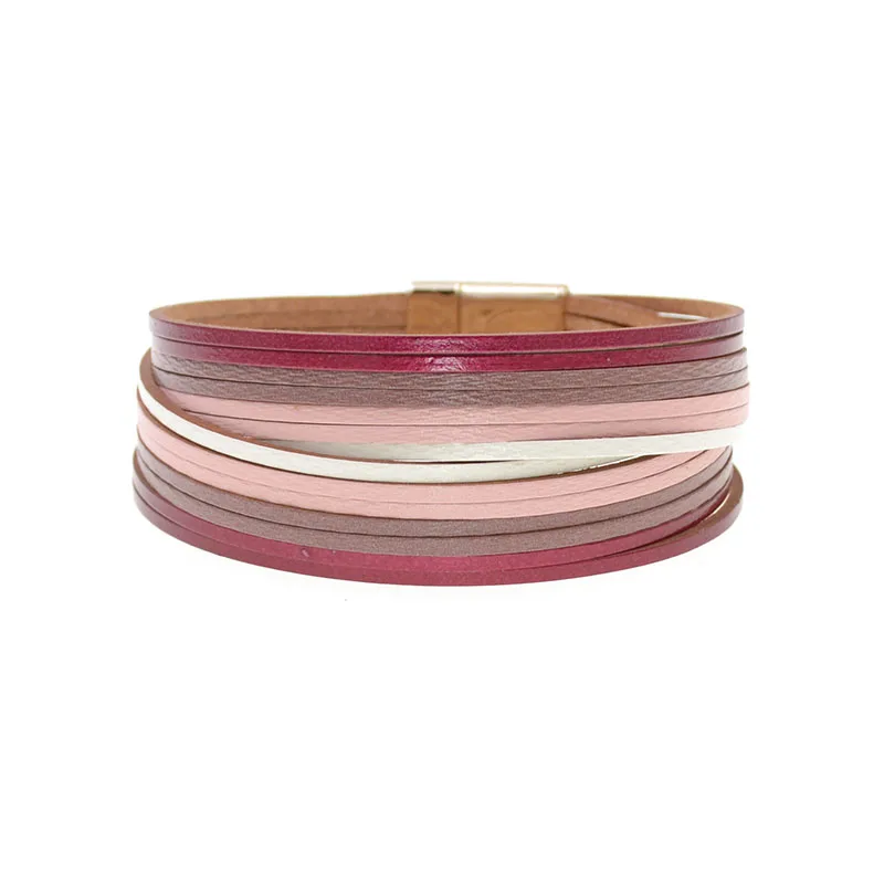 pink WELLMORE, 6 цветов, модные кожаные браслеты с подвесками для женщин и мужчин, несколько слоев, браслеты с ремешками, модные ювелирные изделия для пар - Окраска металла: pink
