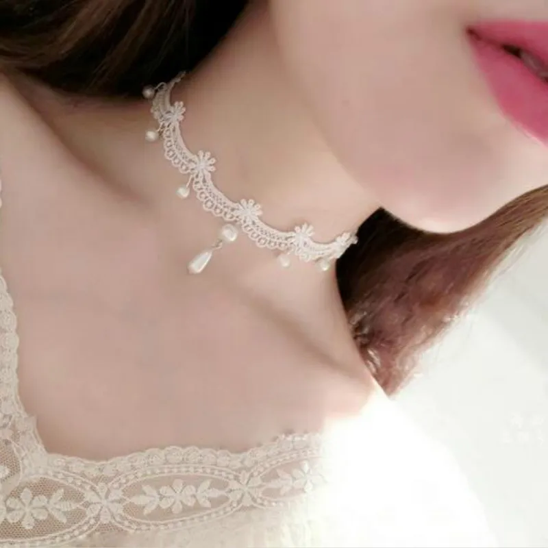 Чокеры женские ручной работы в готическом стиле белое винтажное кружевное