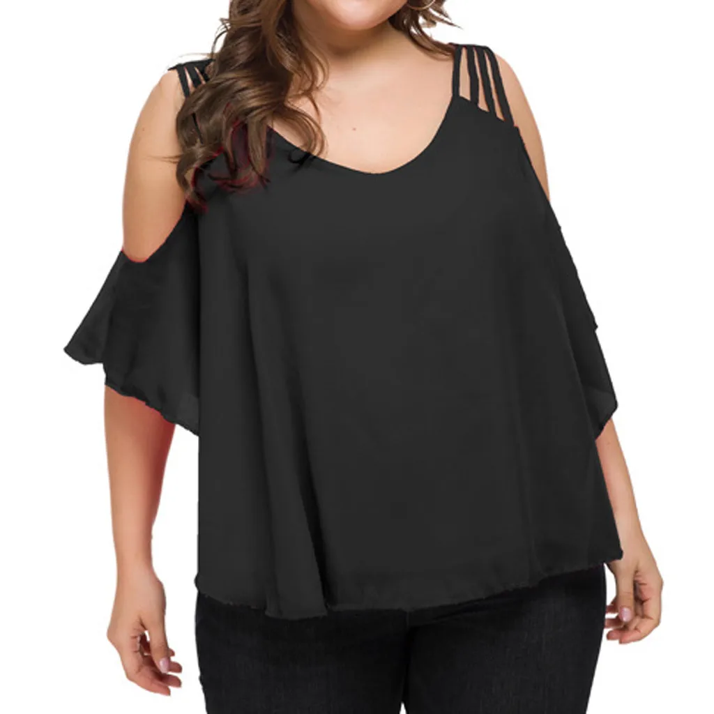 Feitong Женская мода шифон плюс размер футболка с v образным вырезом без рукавов