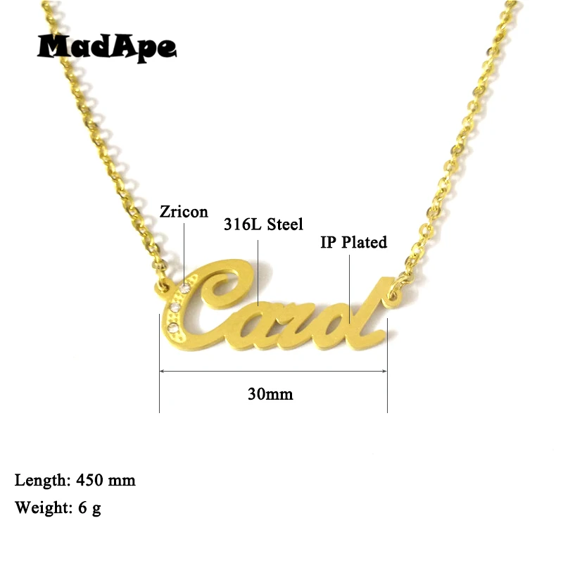 

MadApe Custom Name Necklace "Carol" Stainless Steel Chain Custom Personalized Letter Name Necklace For Women Men Jewelry Gift