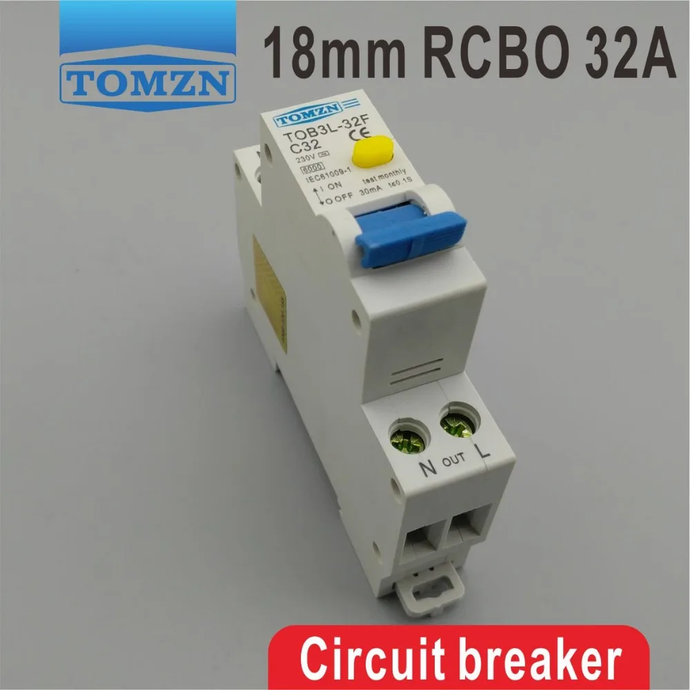 

TOB3L-32F 18MM RCBO 32A 1P+N 6KA Residual current Circuit breaker with over current and Leakage protection