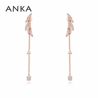 anka luxury angel wing shape long drop earrings with gold color design feather zircon earrings fashion jewelry for women 123310