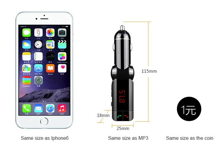 BC06S Bluetooth автомобильный комплект BT Hands-free вызов fm-передатчик MP3-плеер двойной USB зарядное устройство с детектором напряжения тока