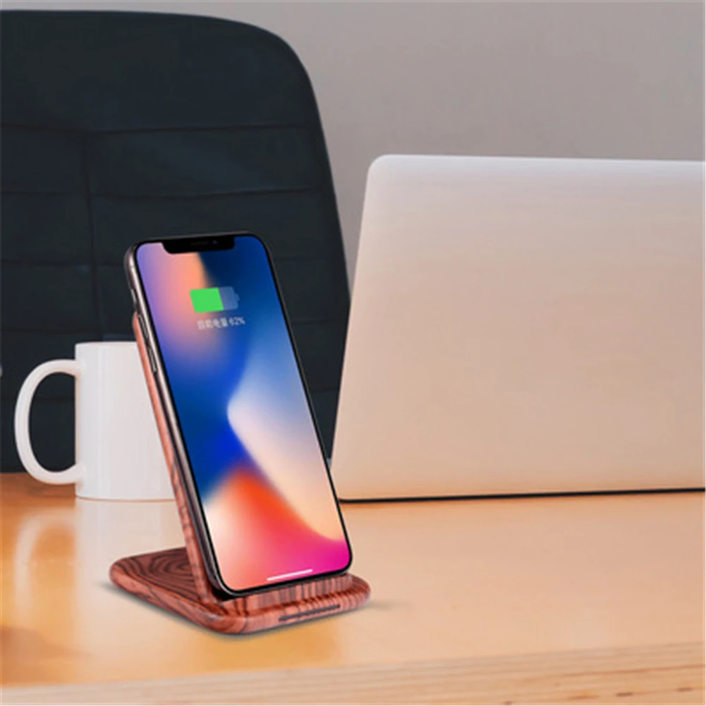 10W QI стандарт Apple/Android беспроводное быстрое зарядное устройство, мобильное вертикальное деревянное Беспроводное зарядное устройство
