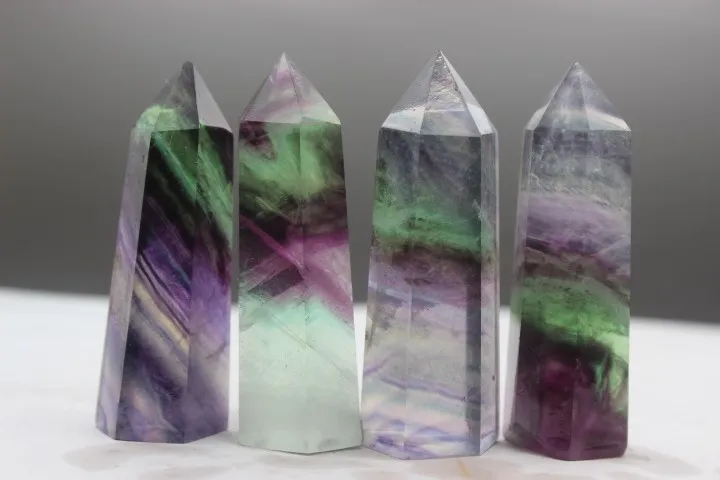 

4pcs NATURAL Fluorite QUARTZ CRYSTAL WAND POINT HEALING