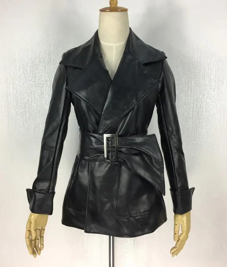 matte black fabric Модный бренд, блестящие лакированные кожаные куртки, куртка из искусственной кожи, женская уличная стильная тонкая Длинная кожаная куртка wq1161, Прямая поставка - Цвет: matte black fabric