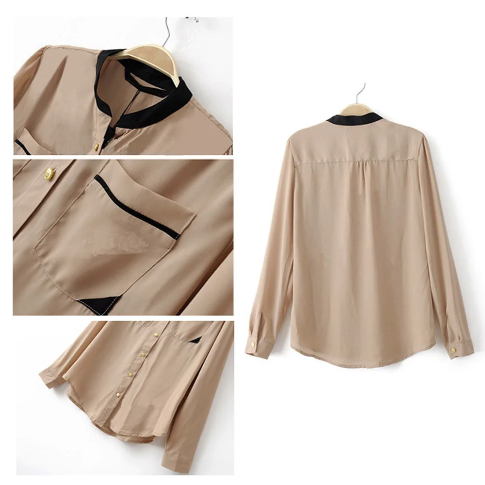 Женская шифоновая блузка с воротником стойкой длинным рукавом|chiffon blouse|korean womentop