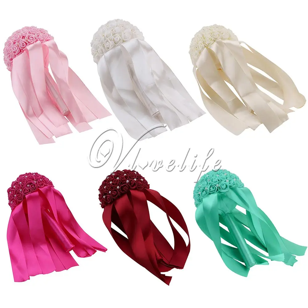 Новинка Свадебный букет невесты искусственный цветок розы лента с жемчугом