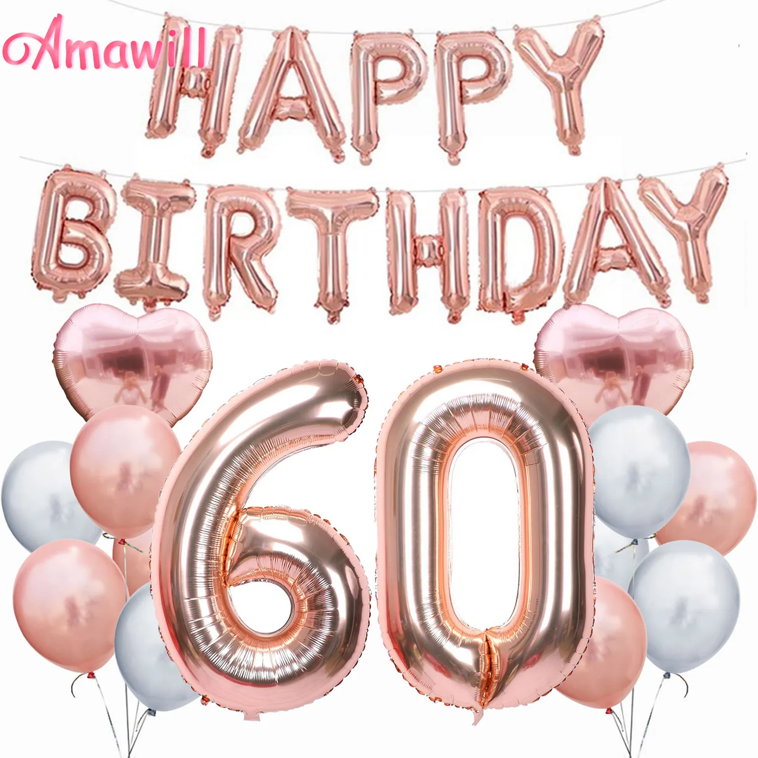 Amawill 60th С Днем Рождения Розовое золото конфетти 32 дюймов номер фольги шар для взрослых День Рождения Декор юбилей поставки 75D