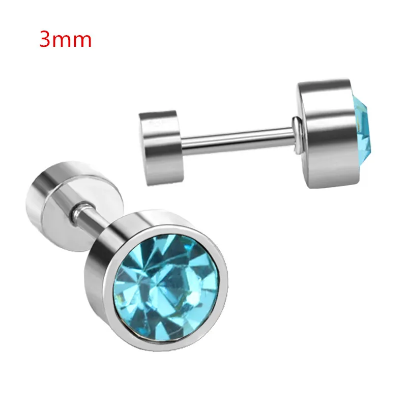 3mm silver blue Роскошные Синие/красные/белые/розовые круглые серьги-гвоздики с кубическим цирконием ААА для чувствительных ушей,, вечерние серьги для девушек/подарок - Окраска металла: 3mm silver blue