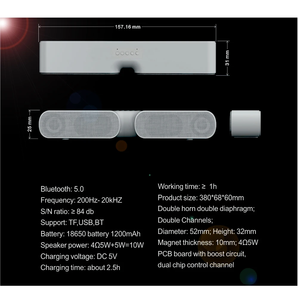 Портативный динамик Dpower Bluetooth 5 0 TWS 3D стерео объемная музыка 10 Вт беспроводной