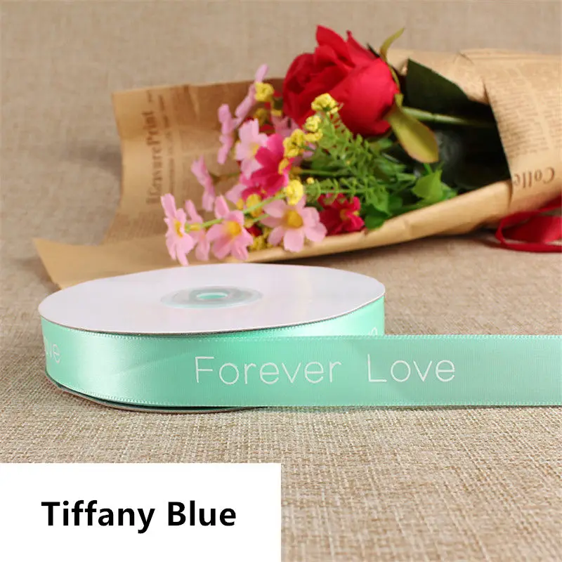 Tiffany Blue Высокое качество 2 см ширина Полиэфирная Лента печатная романтическая Цветочная на День святого Валентина упаковка подарок торт магазин Свадебная лента Материал - Цвет: Tiffany Blue
