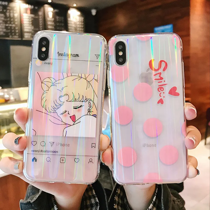 Japanese Sailor Moon Figure kawaii anime phone case For coque iPhone 7 6 8 Plus X Xs Max Xr luxury beauty girls pink cases capa |