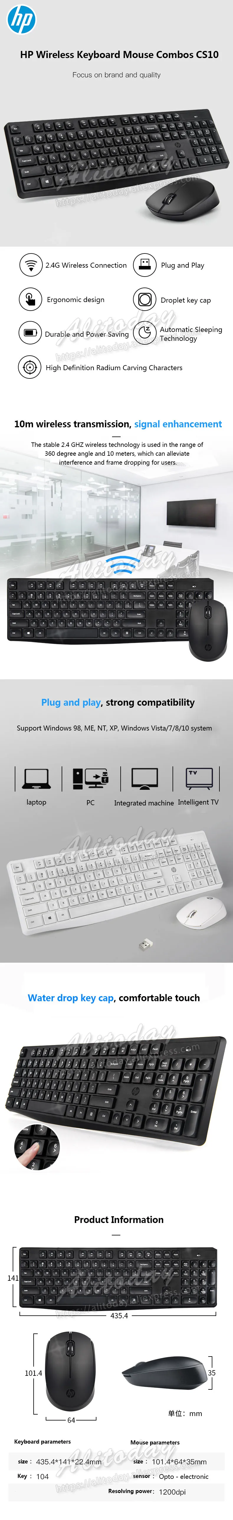 Новинка hp CS10 оптическая эргономичная Беспроводная клавиатура мышь комбинированная Бесшумная офисная экономит электричество ноутбук