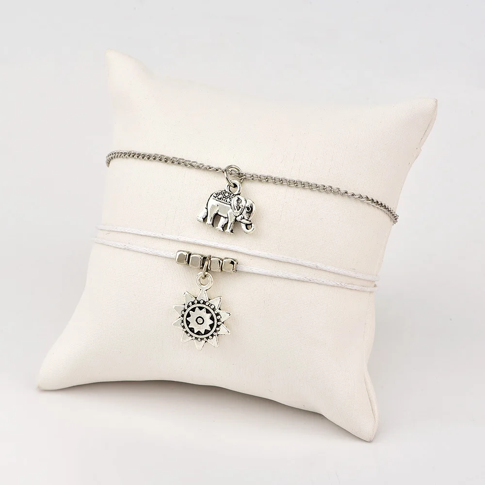 2 Pcs/Set Fashion Bohemian Elephant Tarot Double Layer Leather Anklet Jewelry Beach Accessories for Women | Украшения и