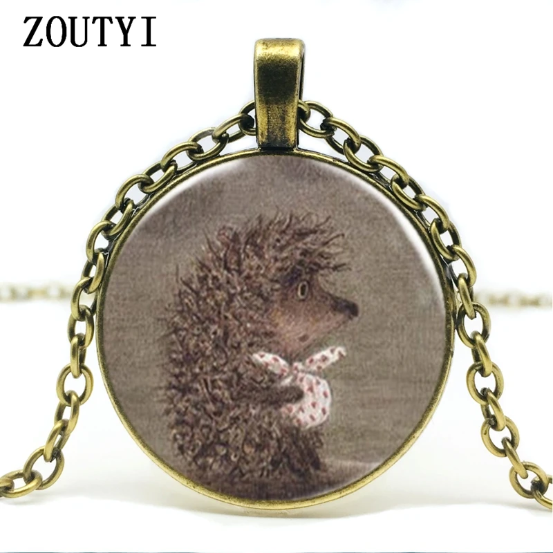 new product, hedgehog in fog pattern concave glass pendant necklace, men and women wear necklace, wholesale