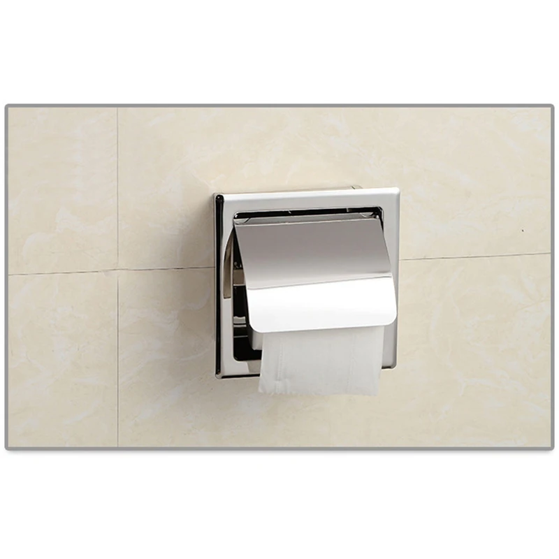 

Stainless Steel Toilet Roll Paper Box Waterproof Concealed Install Tissue Holder BDF99