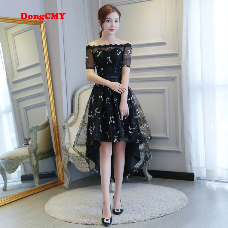 

DongCMY 2022 new zipper black color party short bride Tea-Length women High/low sequin Prom dresses