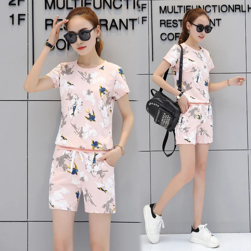 Женский спортивный костюм 2019 летний Повседневный Топ большого размера с принтом