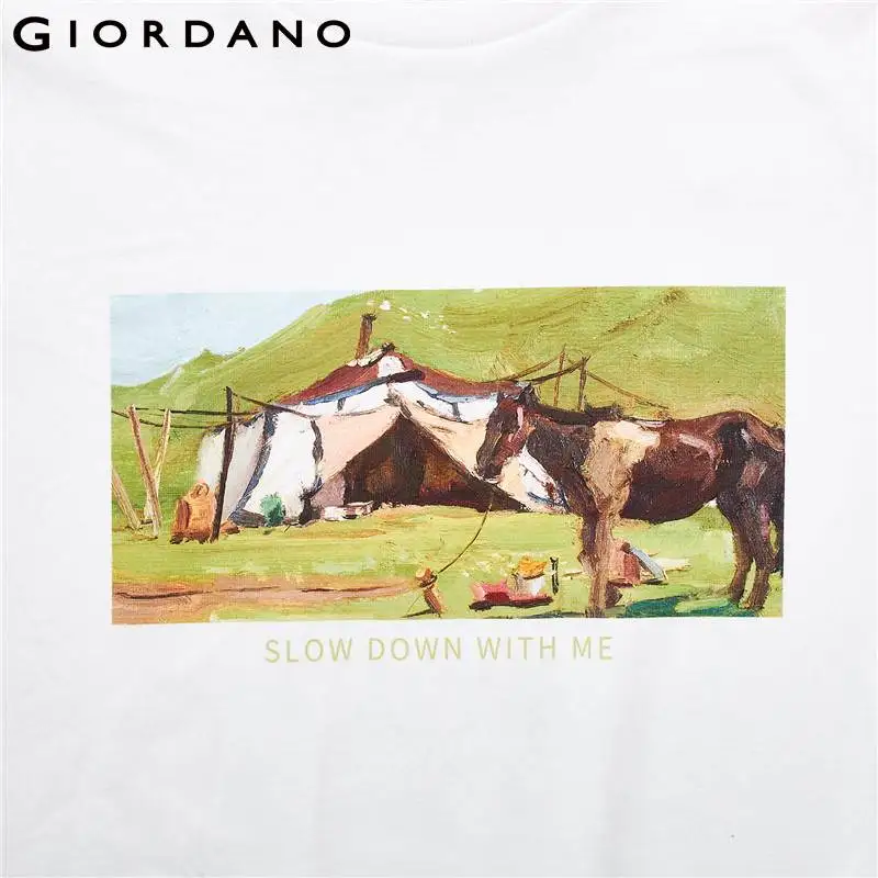 Giordano женская и мужская повседневные футболки с круглым воротом короткими