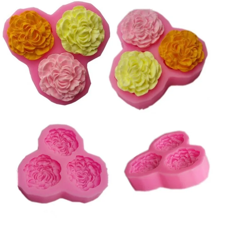 Силиконовая форма с 3 отверстиями для цветов формы помадки глины инструменты