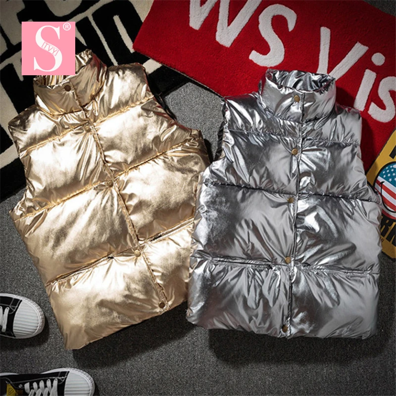 Женский хлопковый жилет STVY серебристая Свободная куртка без рукавов на осень и