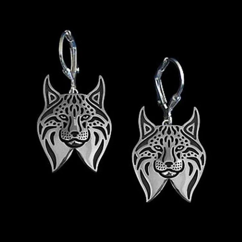 

2018 Women's Silver Plated Alloy Cat Earrings Vintage Metal Lynx Drop Earrings