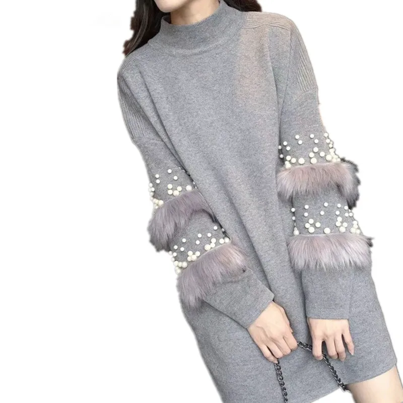 Loose Pearl Sweater for Female Autumn/Winter Mandarin Collar Women's Long Sleeve Knit Pullover SW868 | Женская одежда