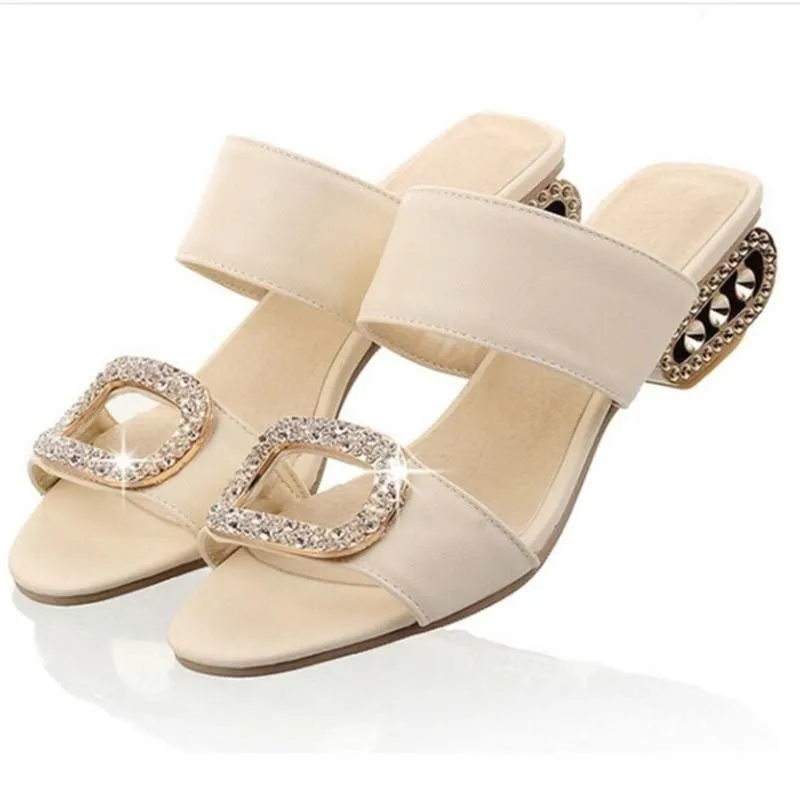 Женские шлепанцы на низком квадратном каблуке модные со стразами в богемном