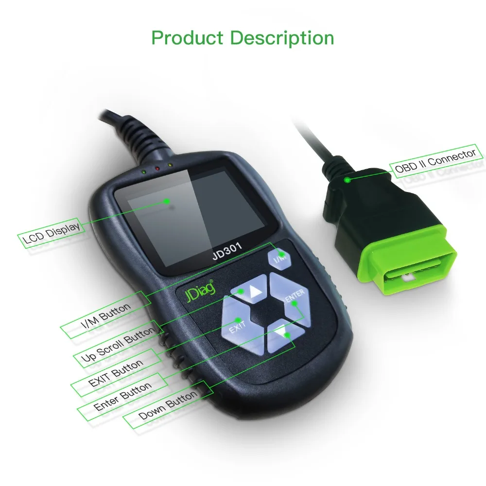 Оригинальный JDiag JD301 OBD2 читатель Кода OBDII сканирующий инструмент сканер