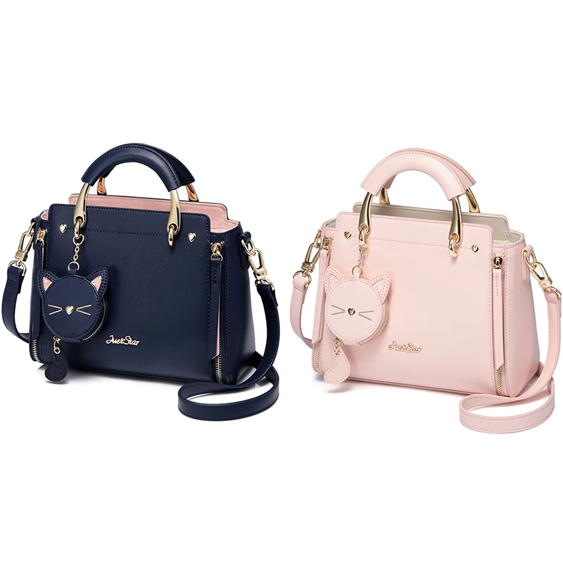 Navy Blue LJL-Just Star кожаная сумка дамская вышитая Сумочка с кошкой дамская сумочка с кисточками прошитая Повседневная сумка-мессенджер - Цвет: Navy Blue