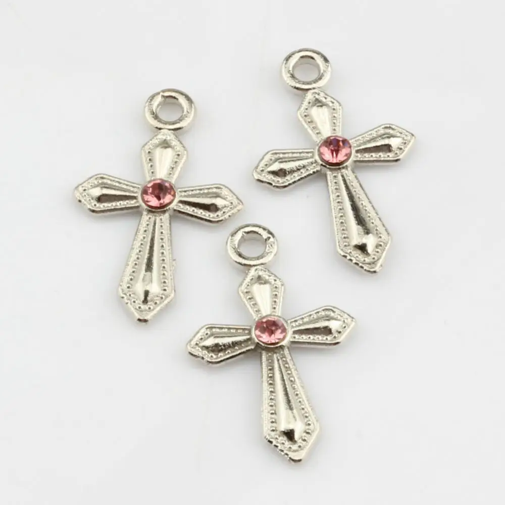 50 шт. семян розовых Стразы мечом формы очаровательный крестик Кулон 12x19 мм A999|cross