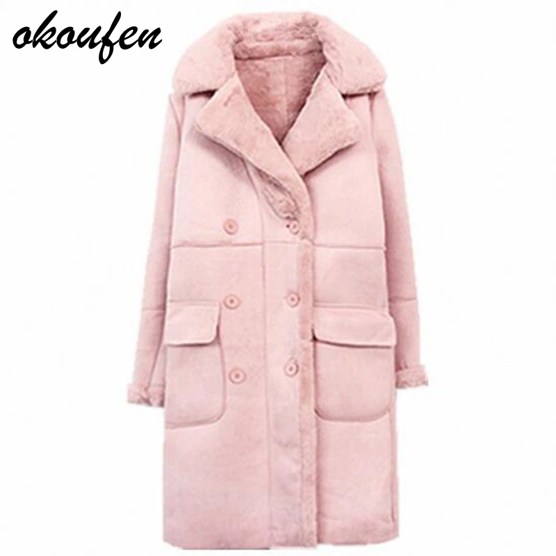 2018 осеннее и зимнее Новое хлопковое пальто женское длинное из замши с оленем