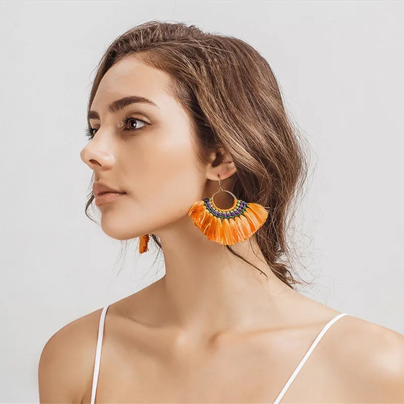Alamoki 10 Цвета Boho кисточкой Серьги ручной длинные серьги красочные для Для женщин