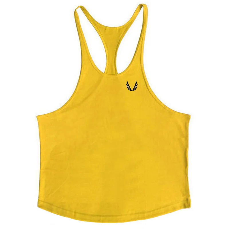 yellow black Новые майки для фитнеса, мужские майки для тренажерного зала, Стрингер, мужская рубашка canotta для бодибилдинга, жилет без рукавов, хлопковая одежда - Цвет: yellow black