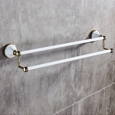 double towel bar Набор аксессуаров для ванной комнаты, золотой и белый держатель для бумаги, вешалка для полотенец, мыльница, вешалка для полотенец, стеклянная полка, крючки, набор аксессуаров для ванной комнаты - Цвет: double towel bar