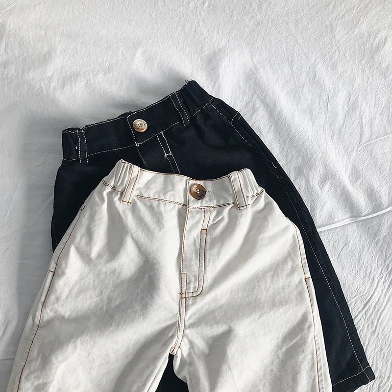 Модные Повседневные хлопковые брюки для мальчиков на весну и осень однотонные