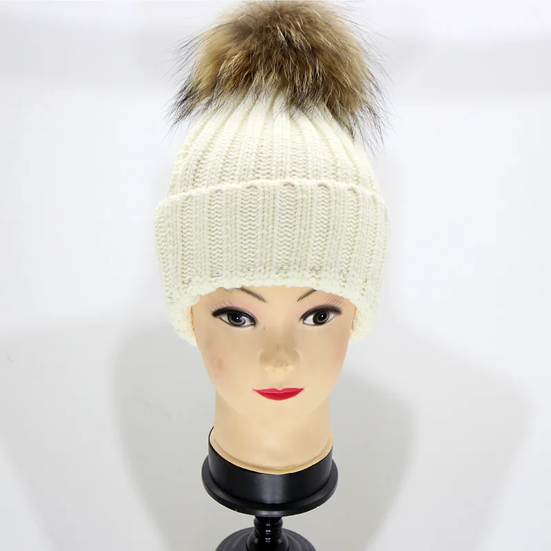 Лисий мех ball cap хип хоп помпонами зимняя женская шапка для девочки вязаные шапки