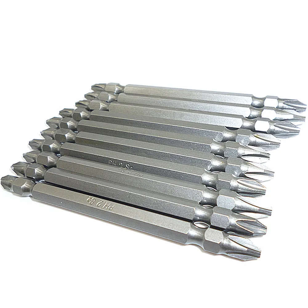 10 шт. влияние с головкой Филлипса PH2 100 мм Мощность бита вставки двухсторонняя