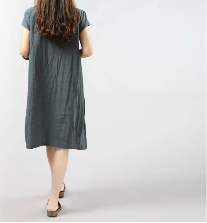 Летнее женское платье с карманами и 0-образным вырезом свободное летнее для